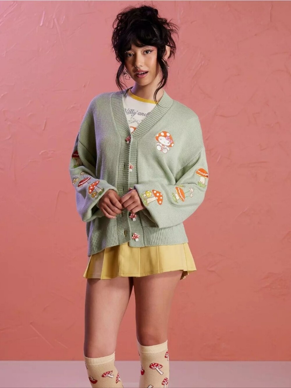 SANRIO Hello Kitty Mushroom Embroidered Girls Skimmer Cardigan